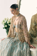 Aqua Tissue Lehenga With Jacket Set