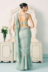 Aqua Mukaish Work Saree
