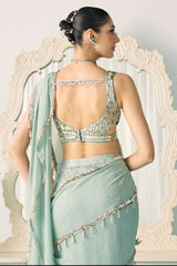 Aqua Mukaish Work Saree