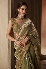 Green Floral Embroidered Saree
