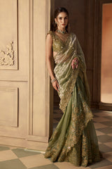 Green Floral Embroidered Saree