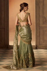 Green Floral Embroidered Saree