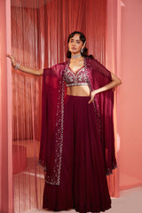Plum Cape Blouse and Palazzo Set