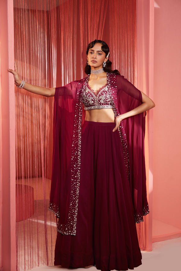 Plum Cape Blouse and Palazzo Set