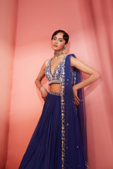 Ayushi Bangur in Ink Blue Blouse Skirt And Dupatta Set