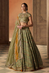 Green Multicoloured Resham Embroidered Lehenga Set