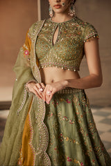 Green Multicoloured Resham Embroidered Lehenga Set