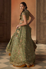 Green Multicoloured Resham Embroidered Lehenga Set