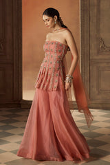 Dusty Rose Tube Peplum Sharara Set