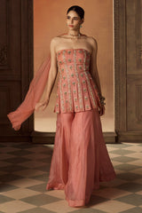 Dusty Rose Tube Peplum Sharara Set