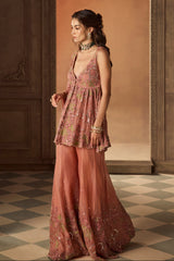 Dusty Rose Floral Embroidered Sharara Set