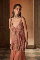 Dusty Rose Floral Embroidered Sharara Set