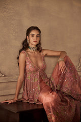 Dusty Rose Floral Embroidered Sharara Set