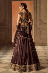 Brown Embroidered Organza Booti Lehenga Set