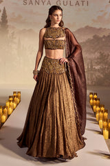 Brown Tissue Lehenga Set