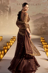 Brown Organza Pre-Draped Saree