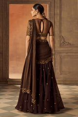 Brown Organza Pre-Draped Saree