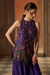 Purple Multicolor Floral Embroidered Co-ord Set