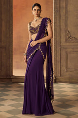 Purple and Gold Embroidered Saree
