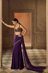 Purple and Gold Embroidered Saree