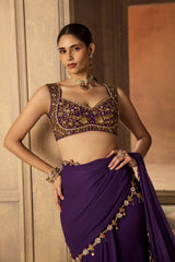Purple and Gold Embroidered Saree