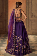 Purple Multicolour Floral Resham Lehenga Set