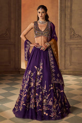 Purple Multicolour Floral Resham Lehenga Set
