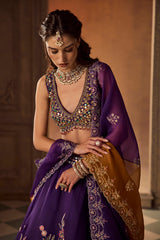 Purple Multicolour Floral Resham Lehenga Set