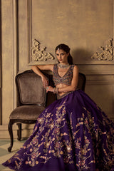Purple Multicolour Floral Resham Lehenga Set