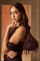 Brown Tasseled Blouse with Draped Saree