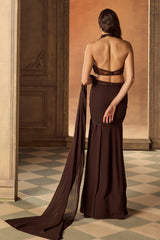 Brown Tasseled Blouse with Draped Saree