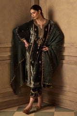 Green Velvet Long Kurta and Pants Set