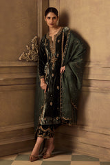 Green Velvet Long Kurta and Pants Set