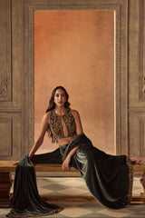Green Velvet Embroidered Saree