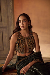 Green Velvet Embroidered Saree