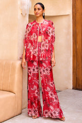 Red Floral Print Cape and Pant Set