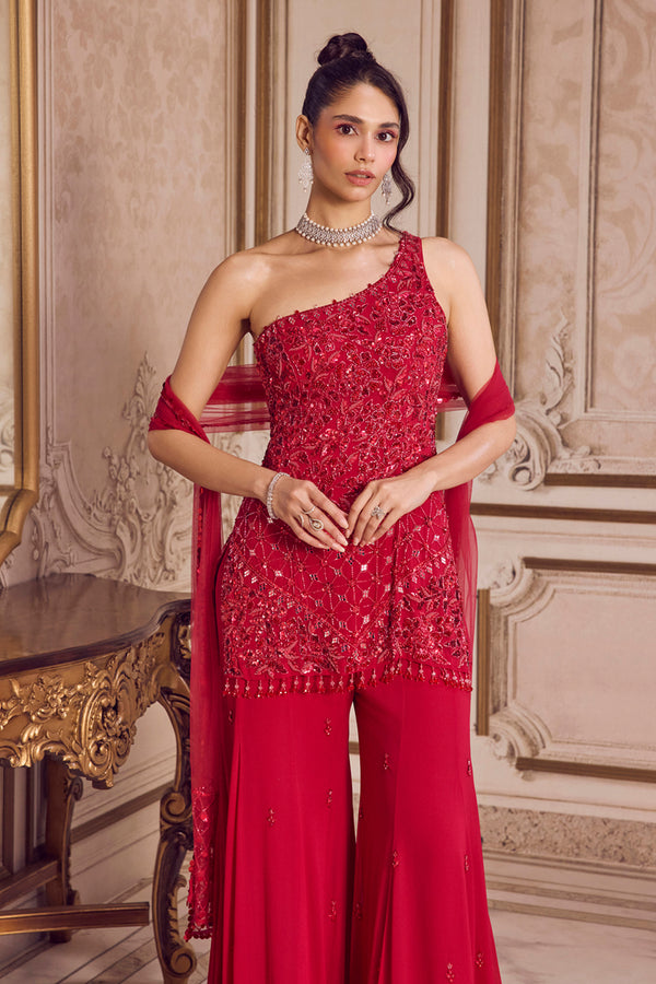 Magenta One Shoulder Kurta and Pants Set