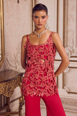 Magenta Cut Work Kurta and Pants Set