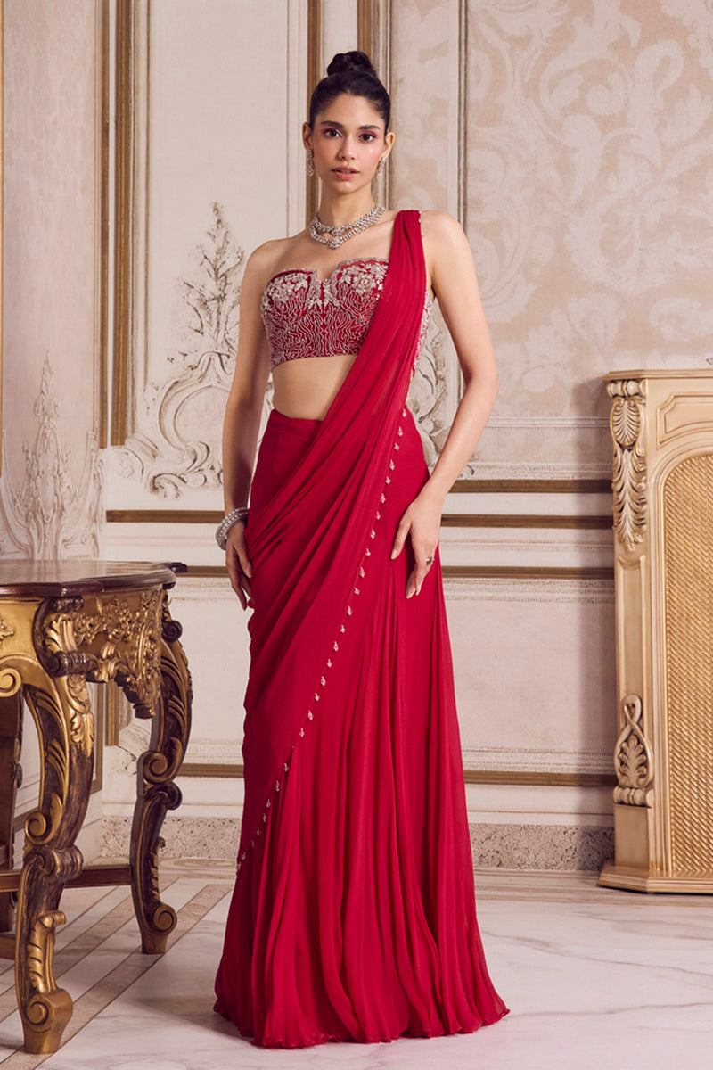 Magenta Chiffon Saree With Corset