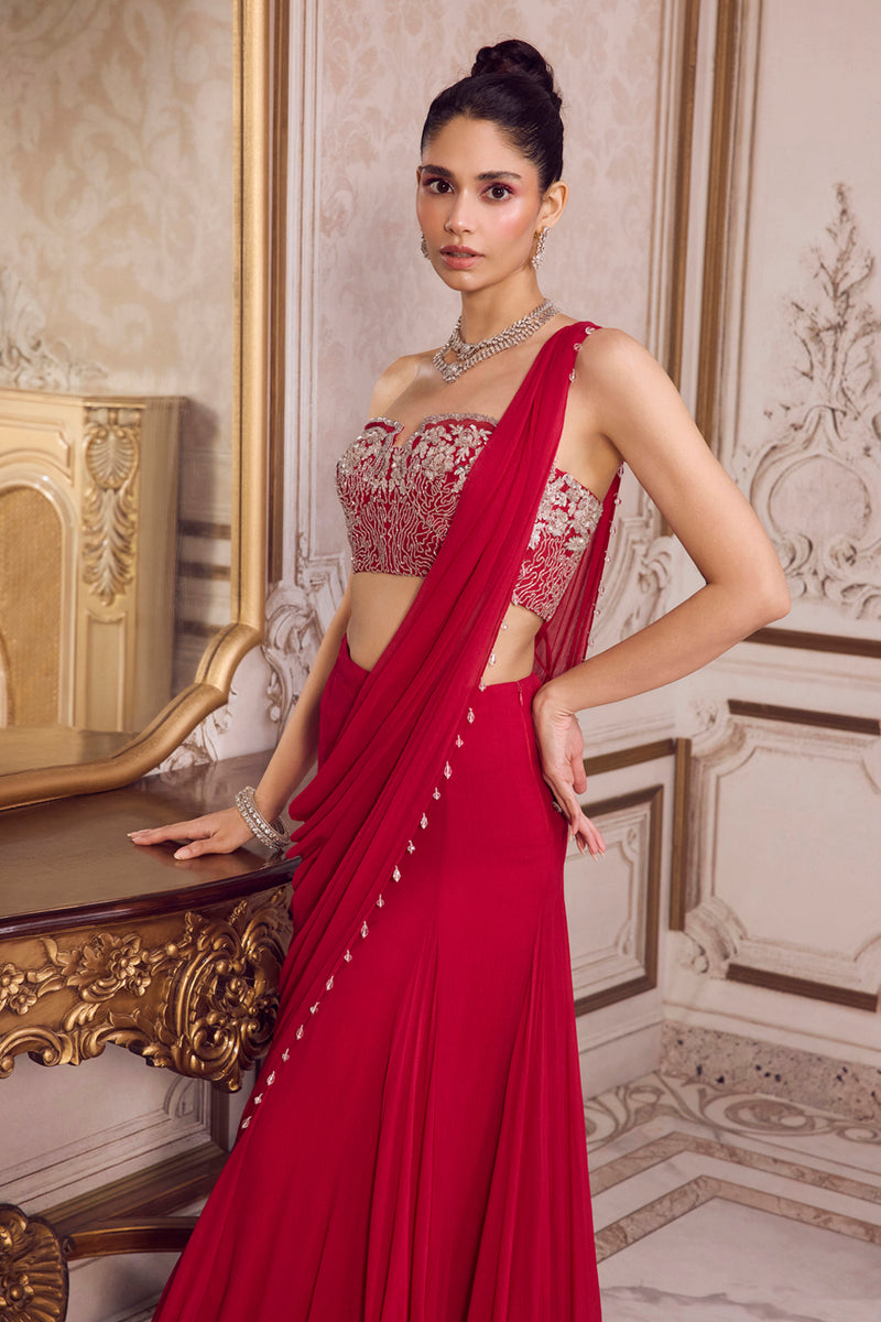 Magenta Chiffon Saree With Corset