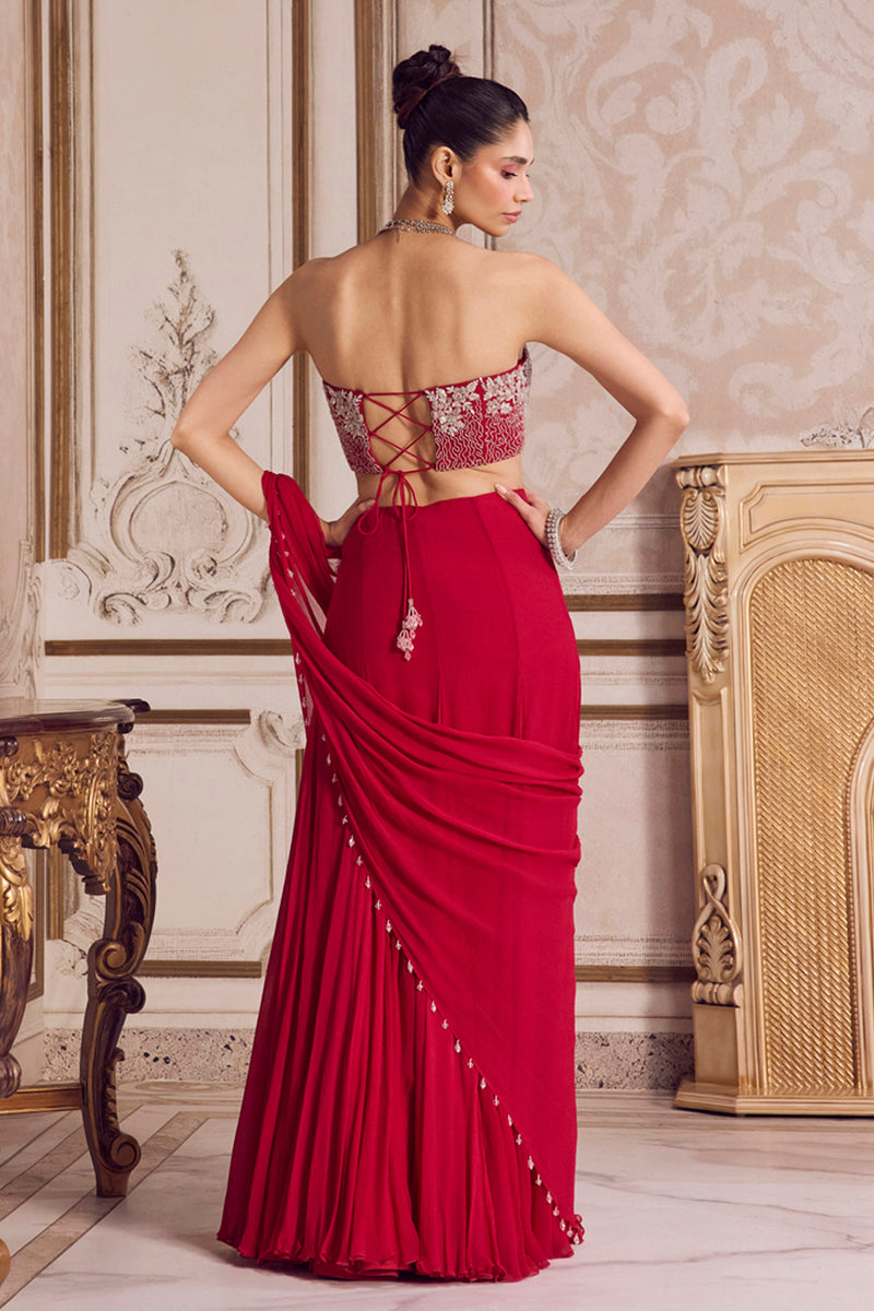 Magenta Chiffon Saree With Corset