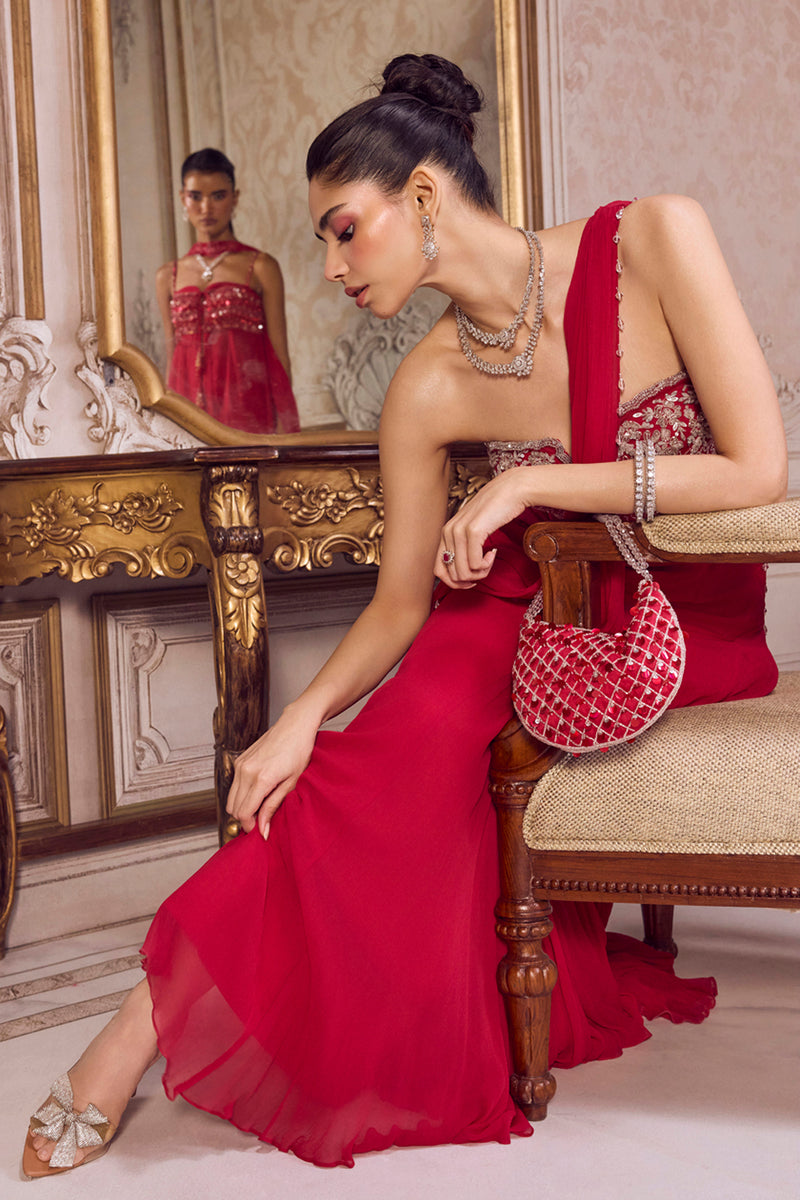 Magenta Chiffon Saree With Corset