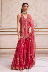 Magenta Halter Neck Kurta and Sharara Set