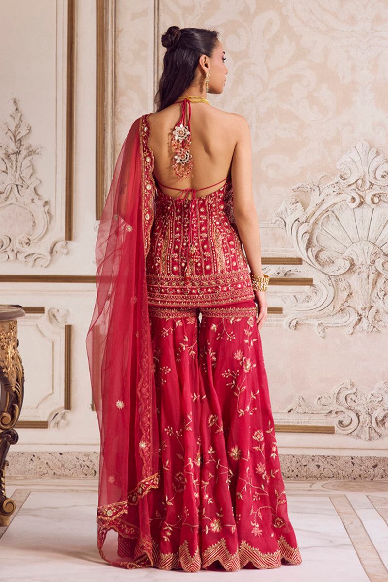 Magenta Halter Neck Kurta and Sharara Set