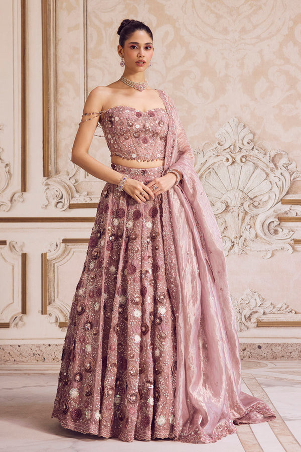 Champagne Rose Lehenga With Corset Set