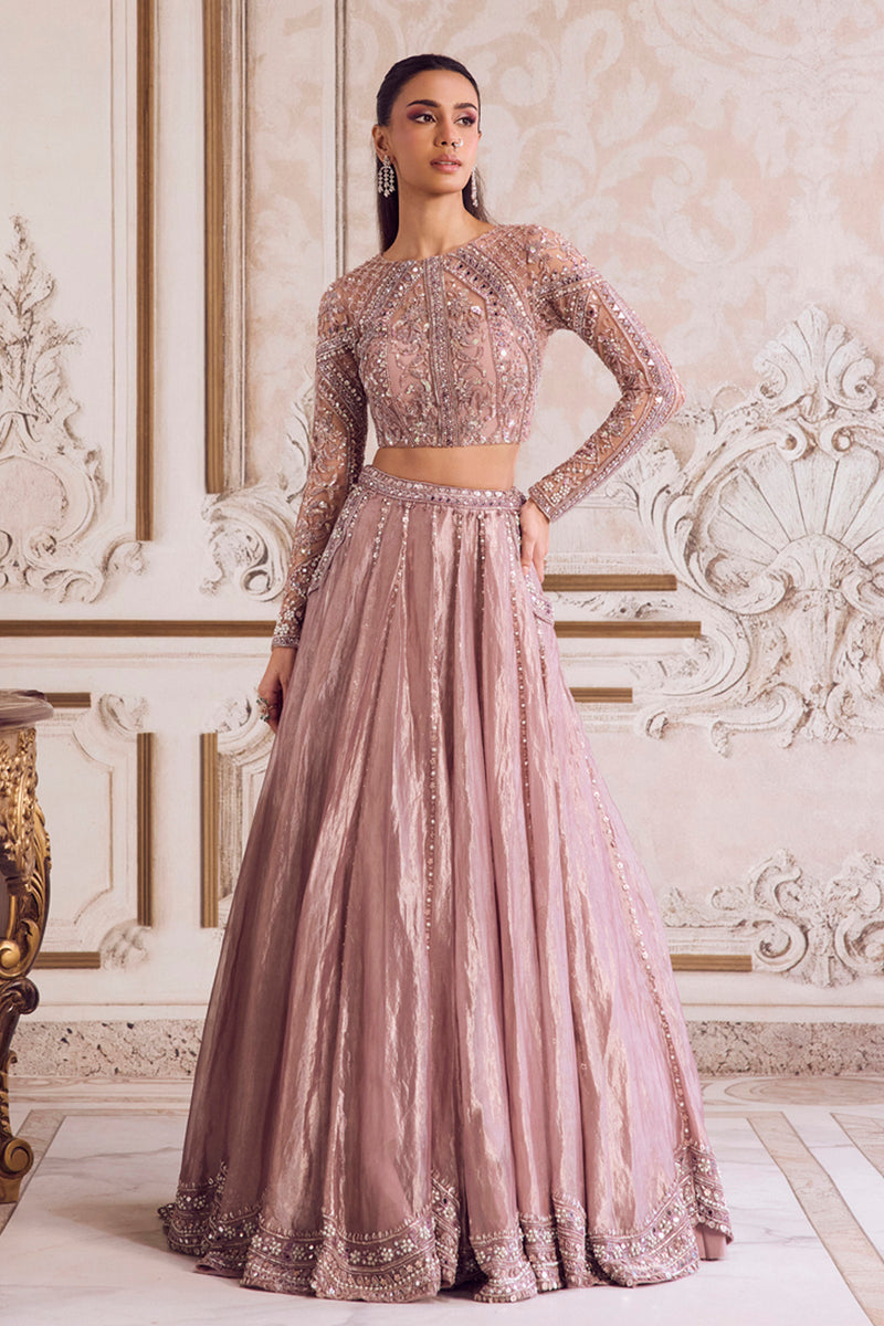 Champagne Rose Tissue Lehenga Set