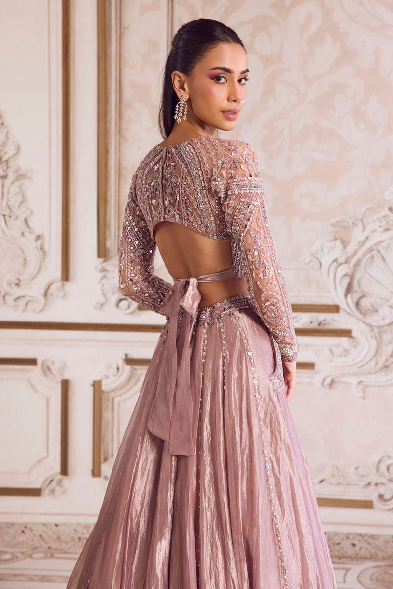 Champagne Rose Tissue Lehenga Set