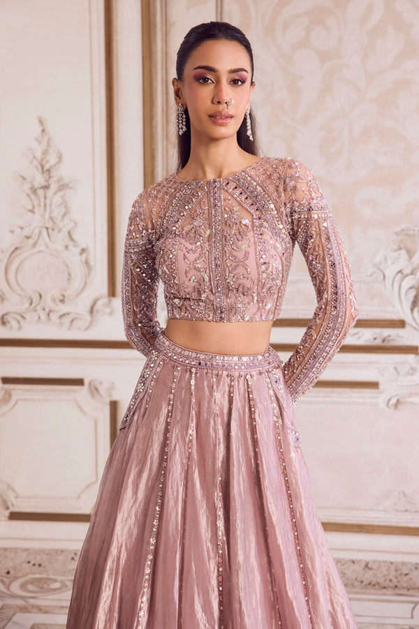 Champagne Rose Tissue Lehenga Set