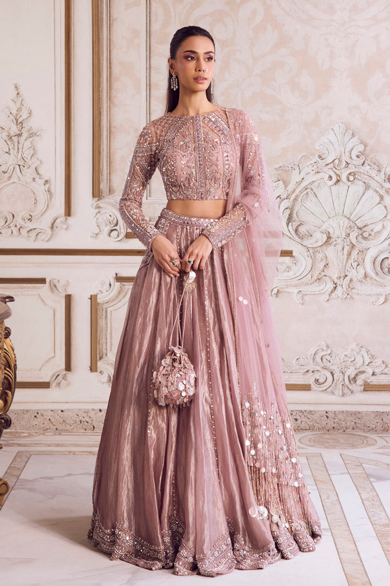Champagne Rose Tissue Lehenga Set