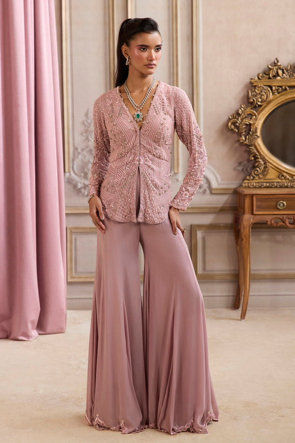 Champagne Rose Peplum With Pants Set